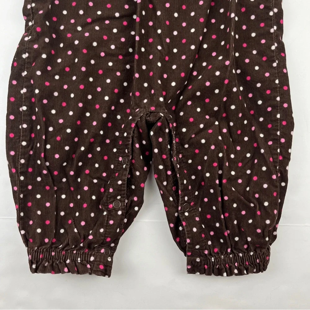 Gymboree Sleeveless Brown Polka Dot Corduroy Romper Size 6-12 M